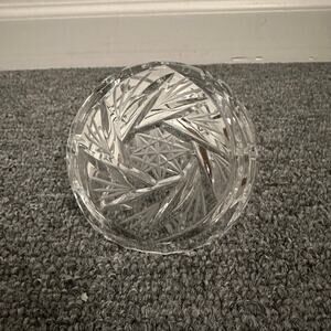 Crystal Cut Vintage Clear Glass Orb Vase Star Diamond Pattern Ash Tray Bowl
